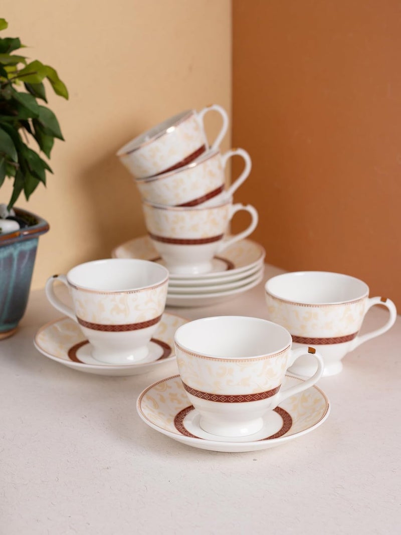 JCPL Fine Ceramic Printed Cup Saucer Set of 12 6 Cups 6 Saucers 180 ml Each Crysta CR403 - Image 1