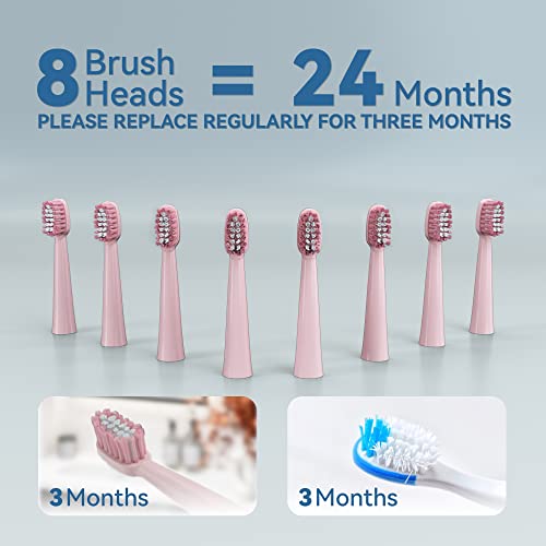 7AM2M Sonic Electric Toothbrush for Adults and Kids- High Power Rechargeable Toothbrushes with 8 Brush Heads,5 Adjustable Modes, Built-in 2-Minute Smart Timer,4 Hours Fast Charge for 30 Days(Pink) - Image 2