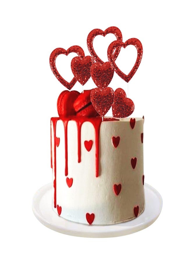 Ercadio 10 Pack Happy Valentine's Day Heart Cake Toppers Felt Red Heart Cake Toppers Happy Valentine's Day Cake Picks for Wedding Bridal Shower Party Theme Cake Decor Supplies - Image 1