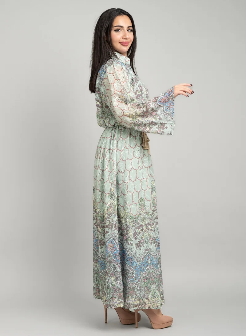 IKKXA Solid Arabesque Elegance Jalabiya CJ1075 Green