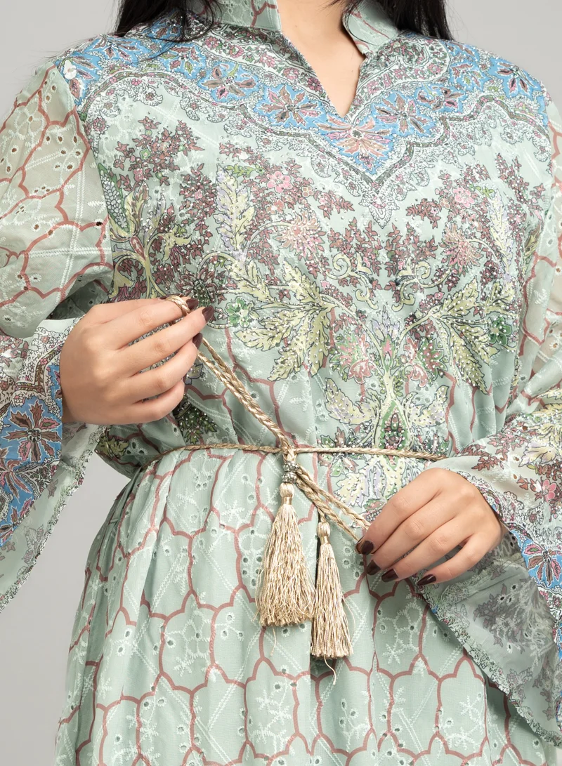 IKKXA Solid Arabesque Elegance Jalabiya CJ1075 Green
