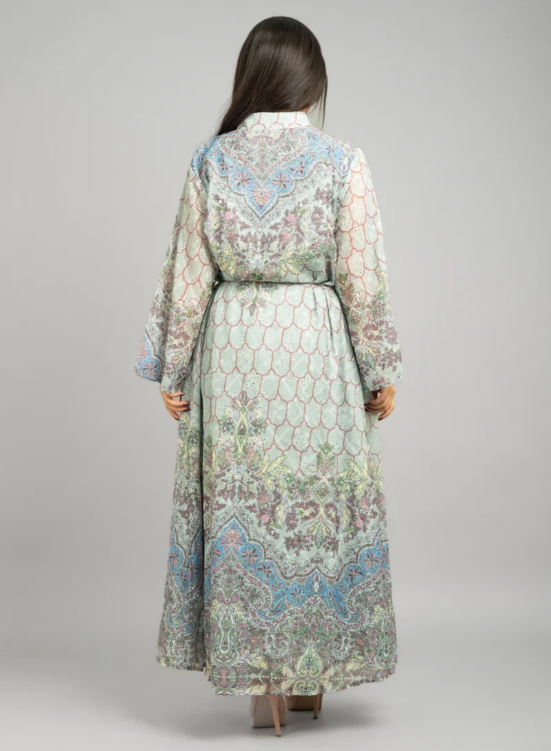 IKKXA Solid Arabesque Elegance Jalabiya CJ1075 Green