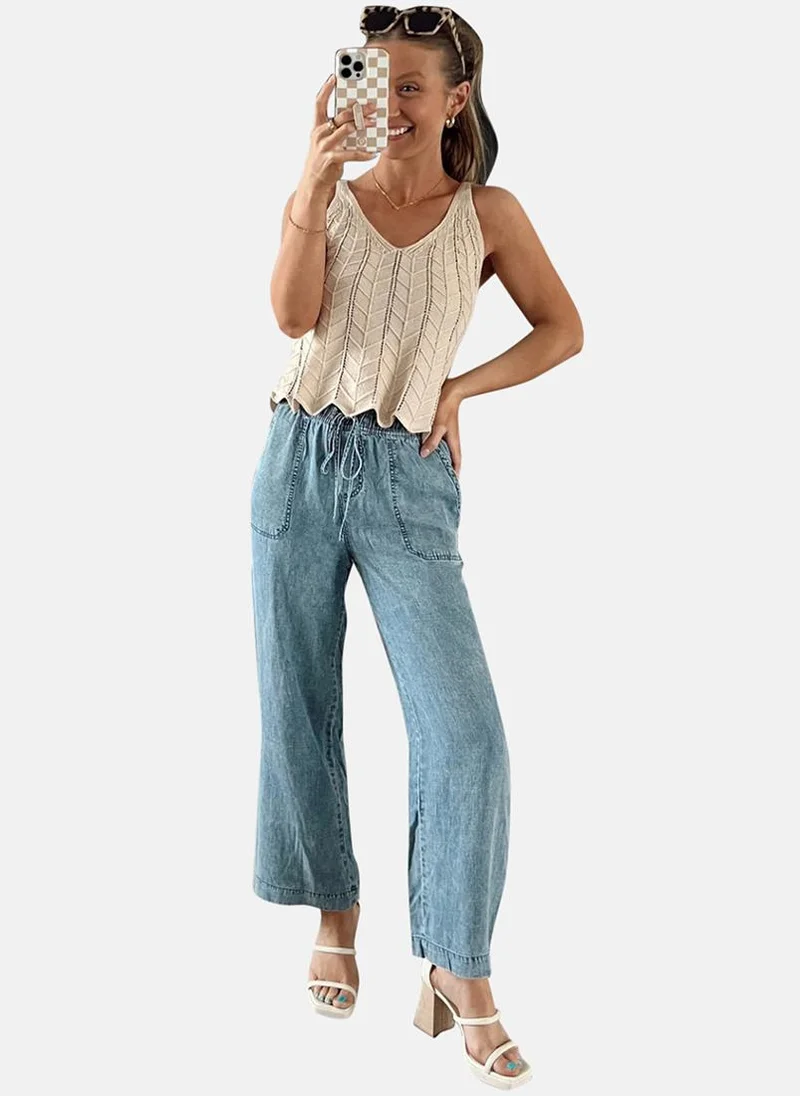 يونيكي Blue Plain Casual Trouser