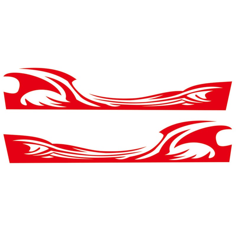 Car Body Side Stickers: 2Pcs Red Premium Vinyl Wave Flame Graphics - Water & Sun Resistant Self-adhesive Removable Decals for Car Decoration - Image 1