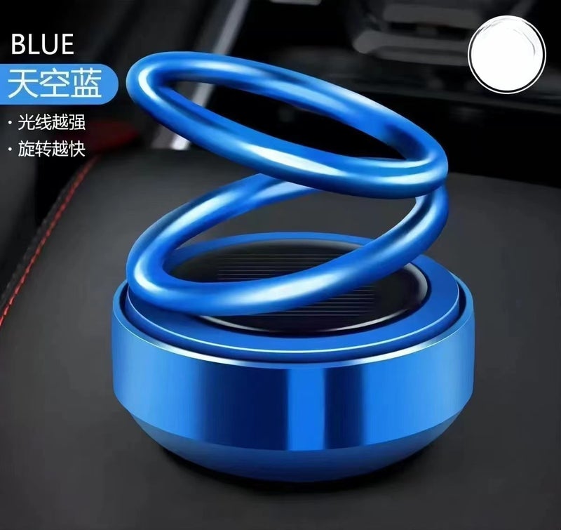 Cross-border on-site truck-mounted aromatherapy solar-powered suspended double-ring perfume rotating heating accessories car perfume ornaments Sapphire blue (electroplated version) comes with a piece of aromatherapy - Image 1