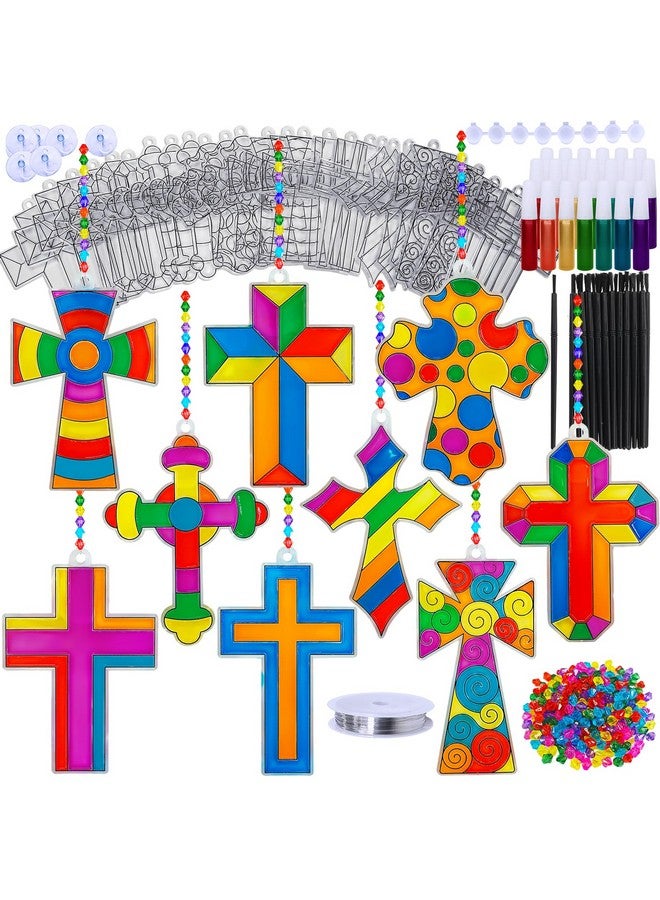 وينلين 27 مجموعة من زينة مصائد الشمس على شكل صليب، زينة طلاء النوافذ، أدوات حرفية مصائد الشمس على شكل صليب للأطفال، أنشطة العطلات في عيد الميلاد وعيد الفصح، هدايا الحفلات - Image 1