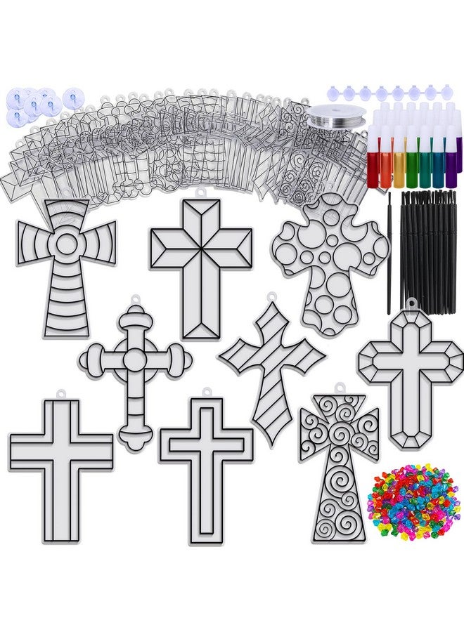 وينلين 27 مجموعة من زينة مصائد الشمس على شكل صليب، زينة طلاء النوافذ، أدوات حرفية مصائد الشمس على شكل صليب للأطفال، أنشطة العطلات في عيد الميلاد وعيد الفصح، هدايا الحفلات - Image 2