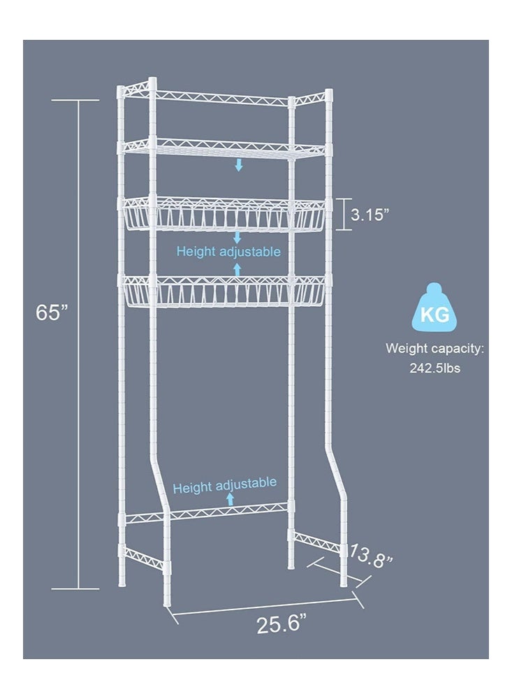 سولاكان رف تخزين حمام أبيض بثلاث طبقات فوق المرحاض، منظم موفر للمساحة، حامل فوق المرحاض مزود بسلتين، أبيض - Image 2