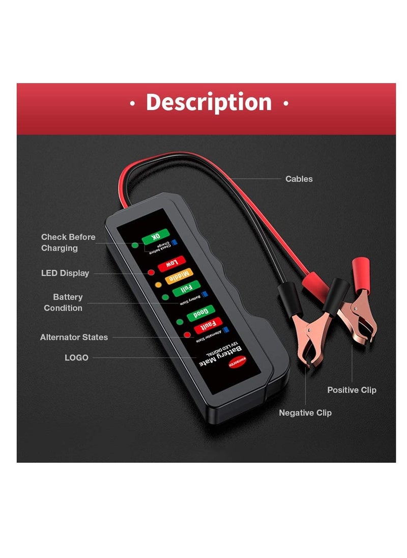 Generic 12V Car Battery Tester, Alternator Tester Automotive, Battery Checker, Analyzer to Check Alternator and Battery Charging System, LED Indication  - Image 5