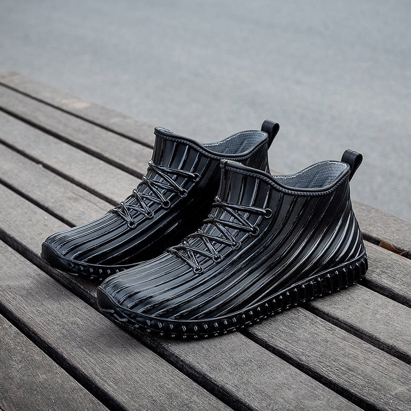 Fashionable Mens Rain Boots Anti-Slip Waterproof Black