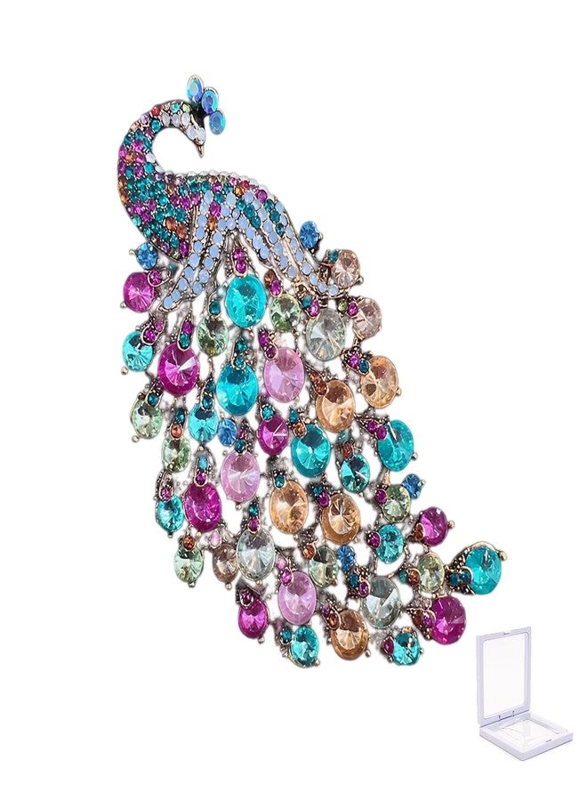 Joynaamn Rhinestone Peacock Brooch Pin for Women Girls Crystal Bird Animal Brooches Lapel Pins Dress Accessories Wedding Mother's Day Birthday Jewelry Gift, Multi-Color - Image 1
