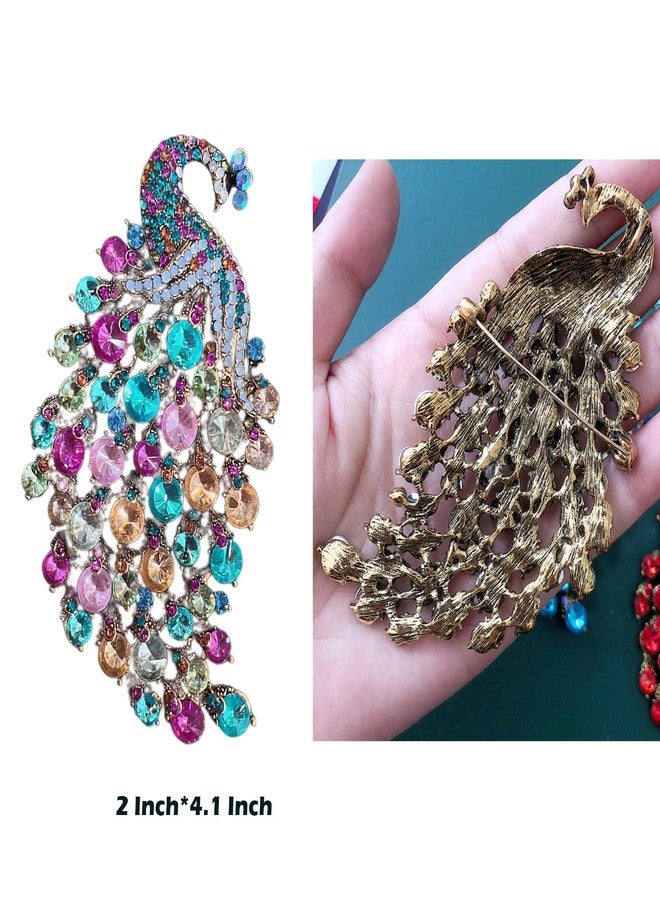 Joynaamn Rhinestone Peacock Brooch Pin for Women Girls Crystal Bird Animal Brooches Lapel Pins Dress Accessories Wedding Mother's Day Birthday Jewelry Gift, Multi-Color - Image 4