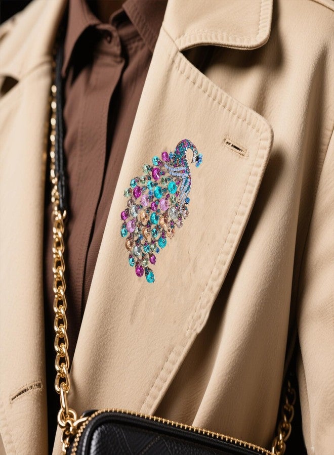 Joynaamn Rhinestone Peacock Brooch Pin for Women Girls Crystal Bird Animal Brooches Lapel Pins Dress Accessories Wedding Mother's Day Birthday Jewelry Gift, Multi-Color - Image 3