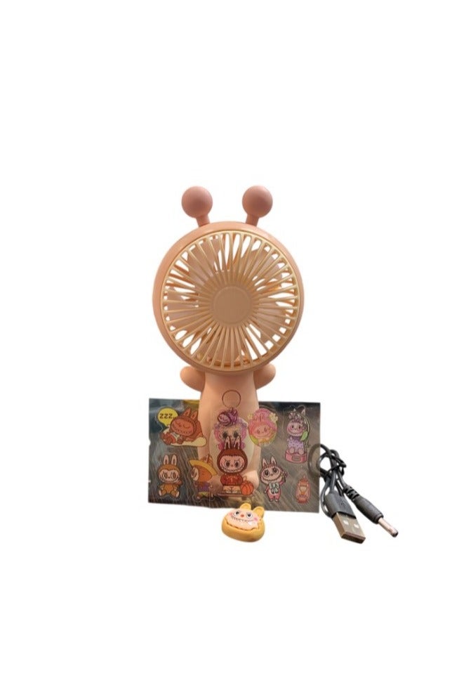 Small handheld fan with a stylish design and a base - rechargeable via USB. brown - Image 2