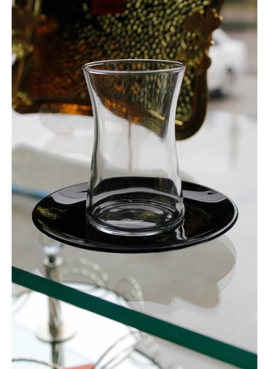 Paşabahçe Saddlebag Black Plate Tea Set for 4 People 95290 8 Pieces