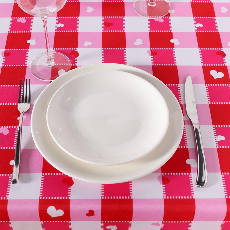 SARAFLORA V-Day Checkered Fabric Rectangle Table Cloth- 60 x 102 Inch -Polyester Heart Pattern Tablecloth, Table Cover Protector for Party, Wedding, Banquet Decoration Use, Red & White - Image 4