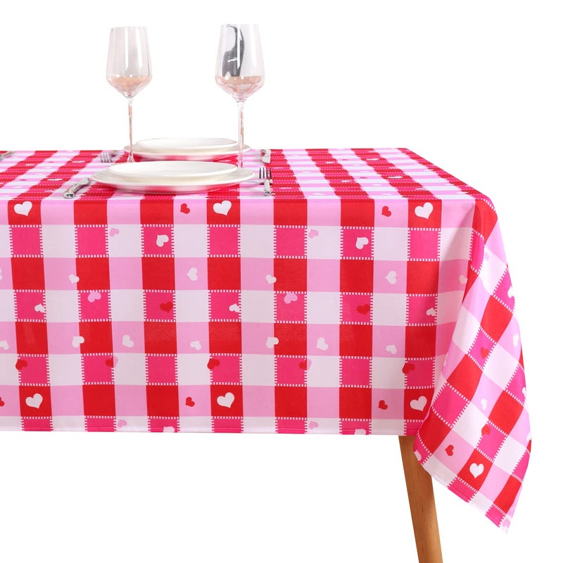 SARAFLORA V-Day Checkered Fabric Rectangle Table Cloth- 60 x 102 Inch -Polyester Heart Pattern Tablecloth, Table Cover Protector for Party, Wedding, Banquet Decoration Use, Red & White - Image 3
