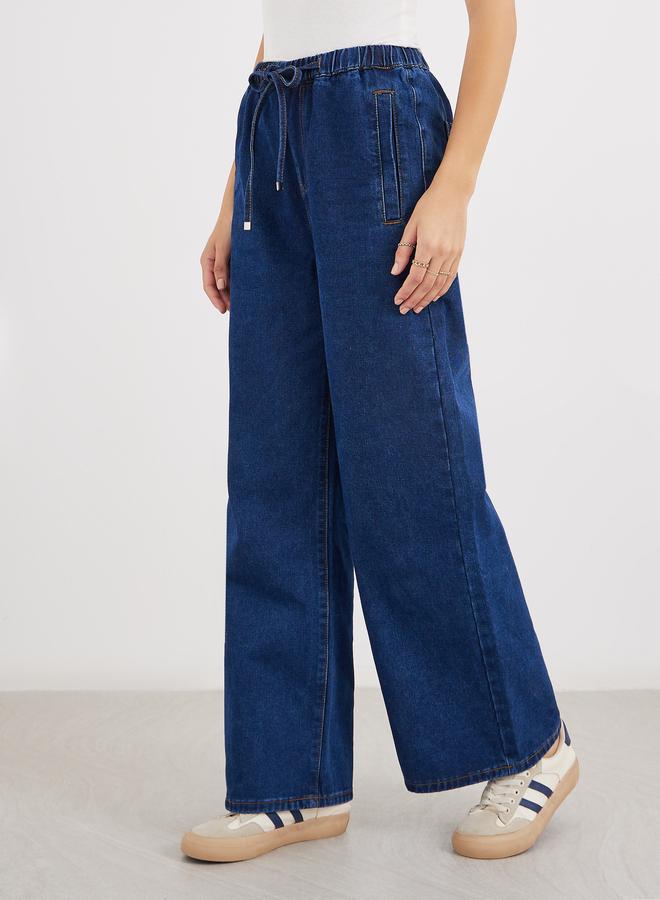 Styli High Rise Wide Leg Jeans with Drawstring - Image 2