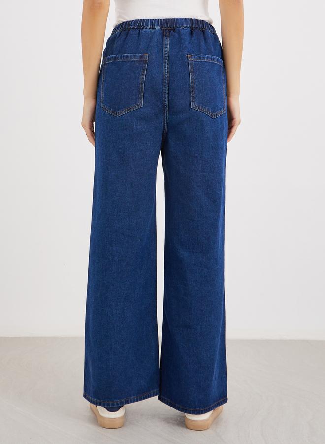 Styli High Rise Wide Leg Jeans with Drawstring - Image 4