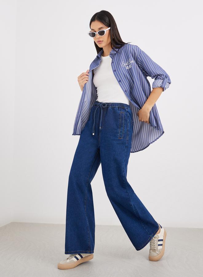 Styli High Rise Wide Leg Jeans with Drawstring - Image 1
