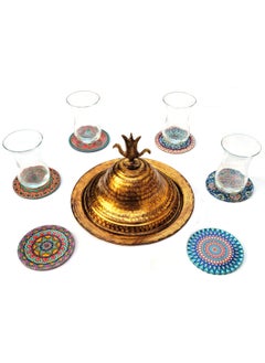 Alwan 6-Piece Ottoman Motifs Ceramic Coaster Set Multicolour 9cm  - Image 4