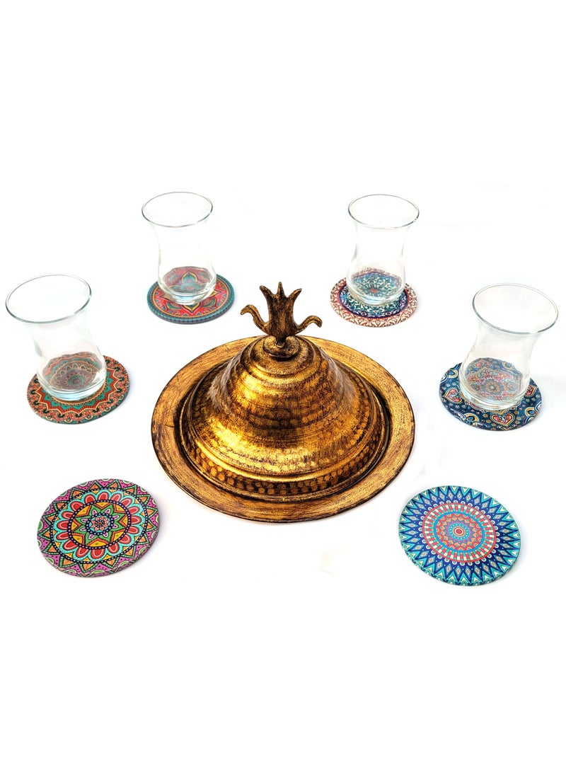 Alwan 6-Piece Ottoman Motifs Ceramic Coaster Set Multicolour 9cm  - Image 4