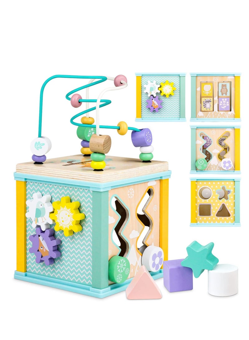 KASTWAVE Montessori Toys, Wooden Activity Cube, Baby Sensory Interactive Toys, Suitable for 1-2 Year Old Baby, Toddler, Kid, Boy Birthday Gift - Image 1