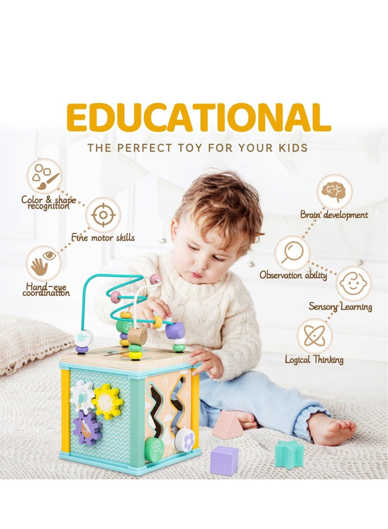 KASTWAVE Montessori Toys, Wooden Activity Cube, Baby Sensory Interactive Toys, Suitable for 1-2 Year Old Baby, Toddler, Kid, Boy Birthday Gift - Image 4