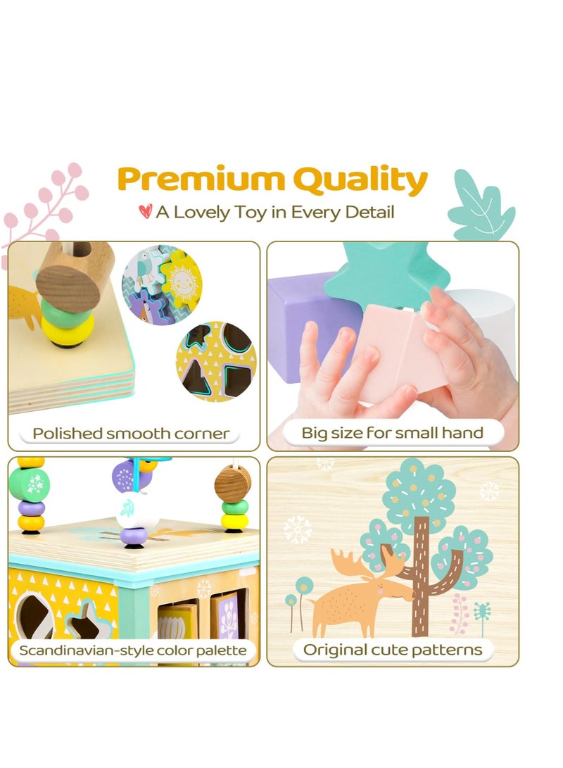 KASTWAVE Montessori Toys, Wooden Activity Cube, Baby Sensory Interactive Toys, Suitable for 1-2 Year Old Baby, Toddler, Kid, Boy Birthday Gift - Image 3