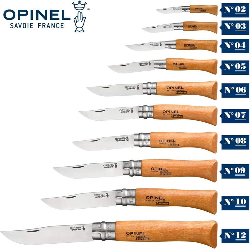 Opinel No. 03 Carbone - Carbon Steel Folding Pocket Knife, Beechwood Handle, Iconic Simple Design, Non-Locking, Made in France Since 1890 - Image 2