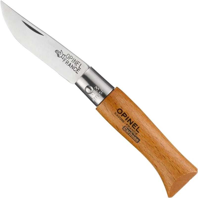 Opinel No. 03 Carbone - Carbon Steel Folding Pocket Knife, Beechwood Handle, Iconic Simple Design, Non-Locking, Made in France Since 1890 - Image 1