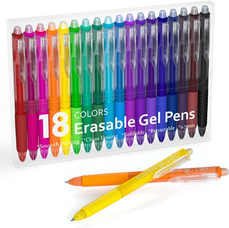 Lineon Erasable Gel Pens, 18 Colors Retractable Fine Point Erasable Pens Clicker, Assorted Color Inks, Make Mistakes Disappear for Drawing Writing Planner and Crossword Puzzles - Image 1
