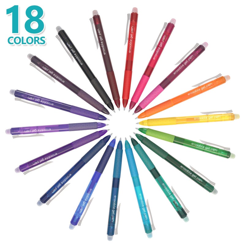 Lineon Erasable Gel Pens, 18 Colors Retractable Fine Point Erasable Pens Clicker, Assorted Color Inks, Make Mistakes Disappear for Drawing Writing Planner and Crossword Puzzles - Image 3