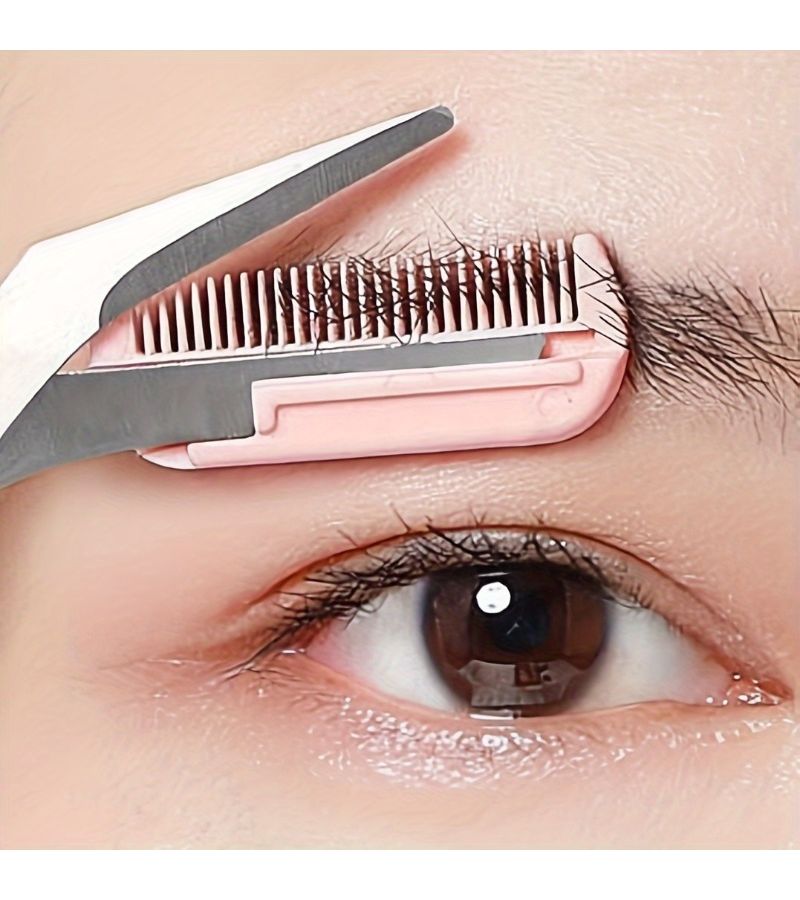 2 Pieces Premium Quality Eyebrow Trimmer Scissors Set With Small Eyebrow Comb And Protective Case Safe Anti Scratch Grooming Tool For Beginners - Image 1