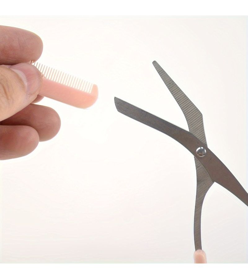 2 Pieces Premium Quality Eyebrow Trimmer Scissors Set With Small Eyebrow Comb And Protective Case Safe Anti Scratch Grooming Tool For Beginners - Image 3