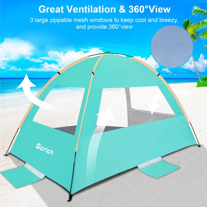 Gorich Beach Tent Sun Shelter for 3/4/6/8/10 Person with UPF 50ï¼‹ UV Protection, Lightweight & Easy Setup Beach Shade Canopy, Portable Beach Shade Tent Beach Cabana - Image 4