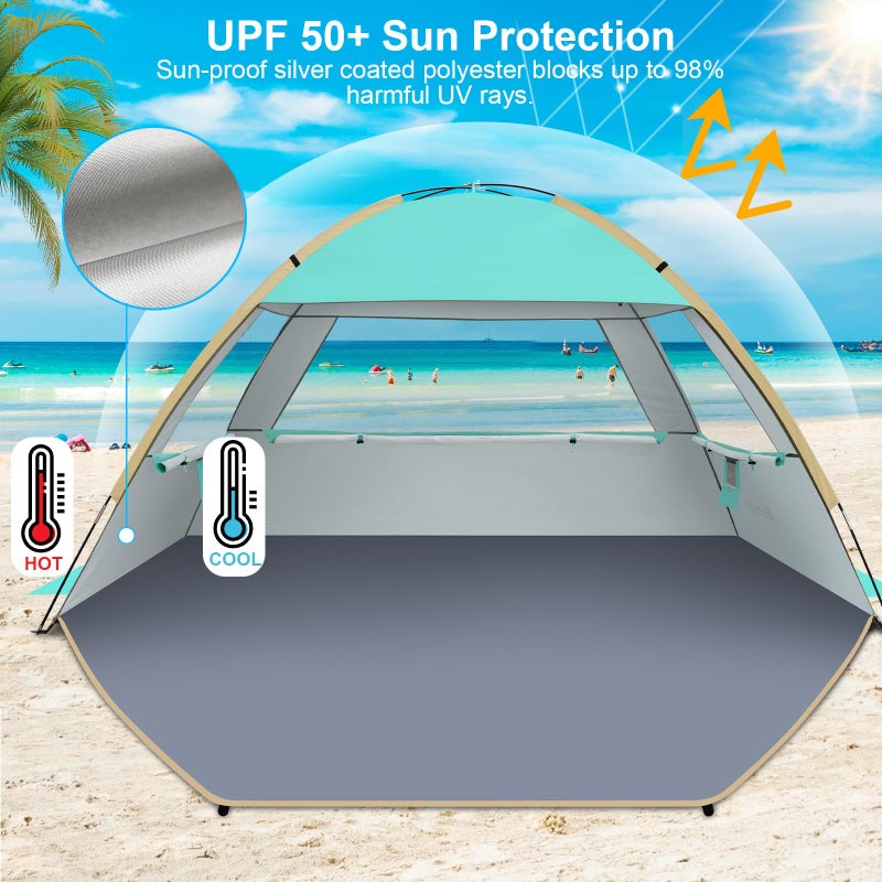 Gorich Beach Tent Sun Shelter for 3/4/6/8/10 Person with UPF 50ï¼‹ UV Protection, Lightweight & Easy Setup Beach Shade Canopy, Portable Beach Shade Tent Beach Cabana - Image 3