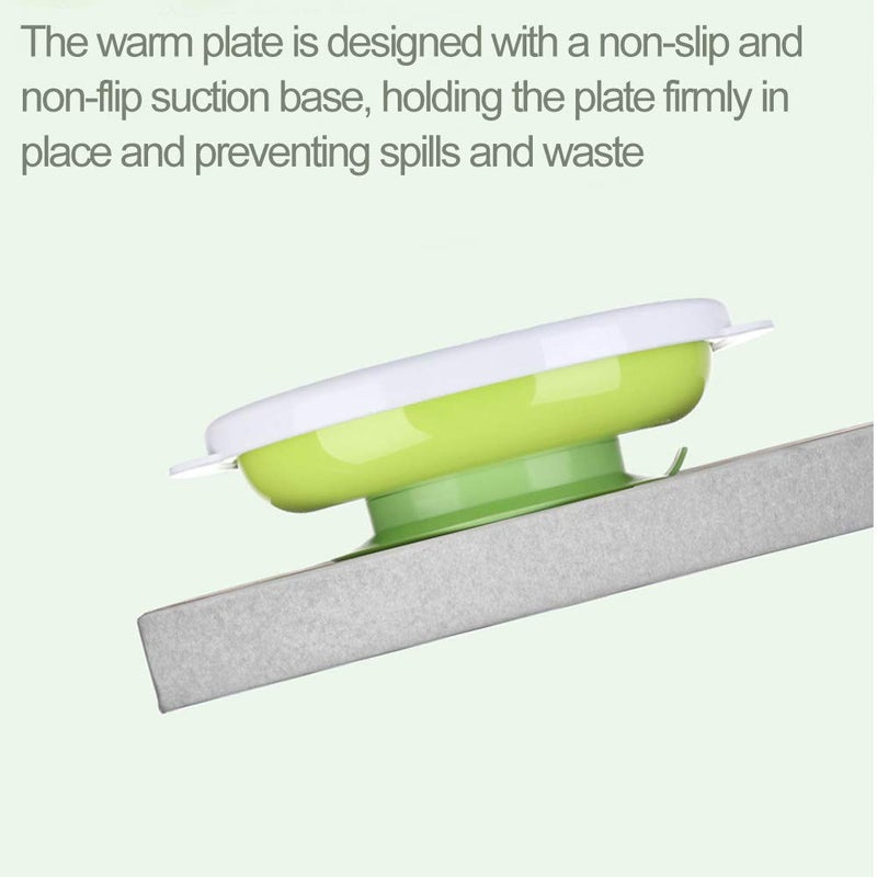 Matyz Baby Feeding Suction Warm Plate with Draining and Drying Design - Stay Put Divided Plate for Kids - Including 1 Toddler Plate and 2 Spoons - Microwave & Dishwasher Safe (Green) - Image 5