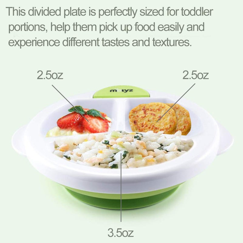 Matyz Baby Feeding Suction Warm Plate with Draining and Drying Design - Stay Put Divided Plate for Kids - Including 1 Toddler Plate and 2 Spoons - Microwave & Dishwasher Safe (Green) - Image 2