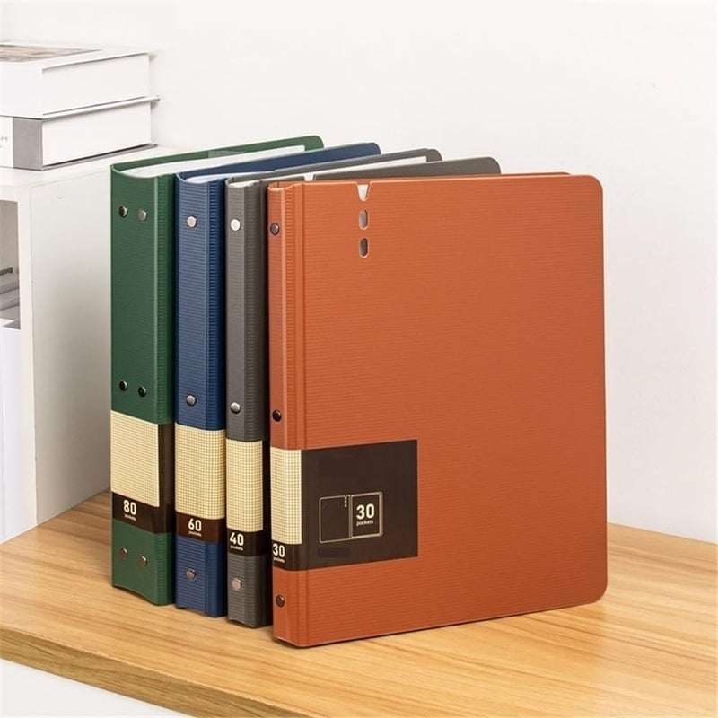 File Folders 80 Pages A4 File Folder with Transparent Inserts Thickened Data File Storage Book Office Supplies File Organizer(Orange) - Image 4