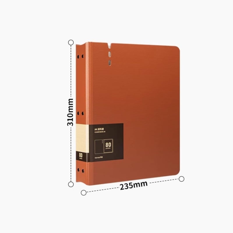 File Folders 80 Pages A4 File Folder with Transparent Inserts Thickened Data File Storage Book Office Supplies File Organizer(Orange) - Image 2
