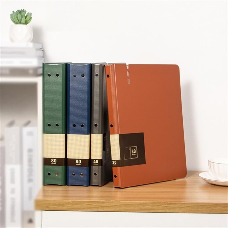 File Folders 80 Pages A4 File Folder with Transparent Inserts Thickened Data File Storage Book Office Supplies File Organizer(Orange) - Image 5