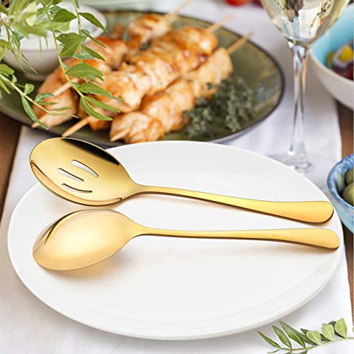 LIANYU 6 Pack Gold Serving Spoons Set, Large Slotted Spoons, Stainless Steel Buffet Dinner Restaurant Golden Serving Utensils, Catering Set for Party Banquet, 9.8 Inch - Image 3