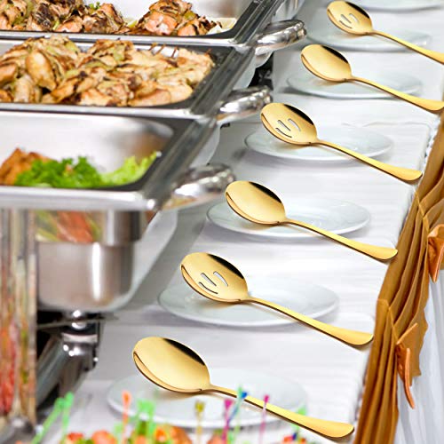 LIANYU 6 Pack Gold Serving Spoons Set, Large Slotted Spoons, Stainless Steel Buffet Dinner Restaurant Golden Serving Utensils, Catering Set for Party Banquet, 9.8 Inch - Image 4