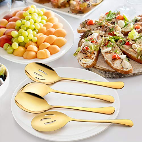 LIANYU 6 Pack Gold Serving Spoons Set, Large Slotted Spoons, Stainless Steel Buffet Dinner Restaurant Golden Serving Utensils, Catering Set for Party Banquet, 9.8 Inch - Image 5