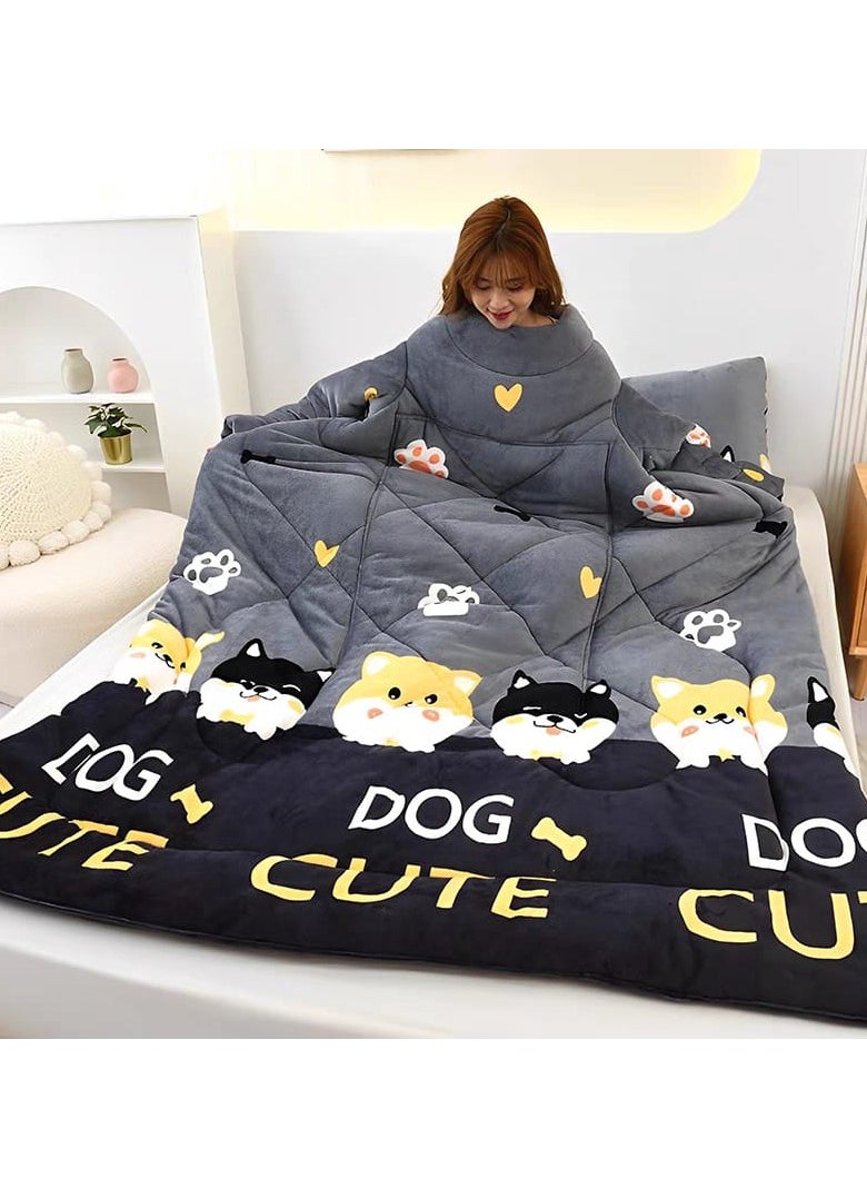 DubaiGallery Multifunctional Sleeping Bag with Sleeves, Anti-kick Cotton Quilt, Warm Home Pillow Blanket, Lazy Person Blanket  - Image 1