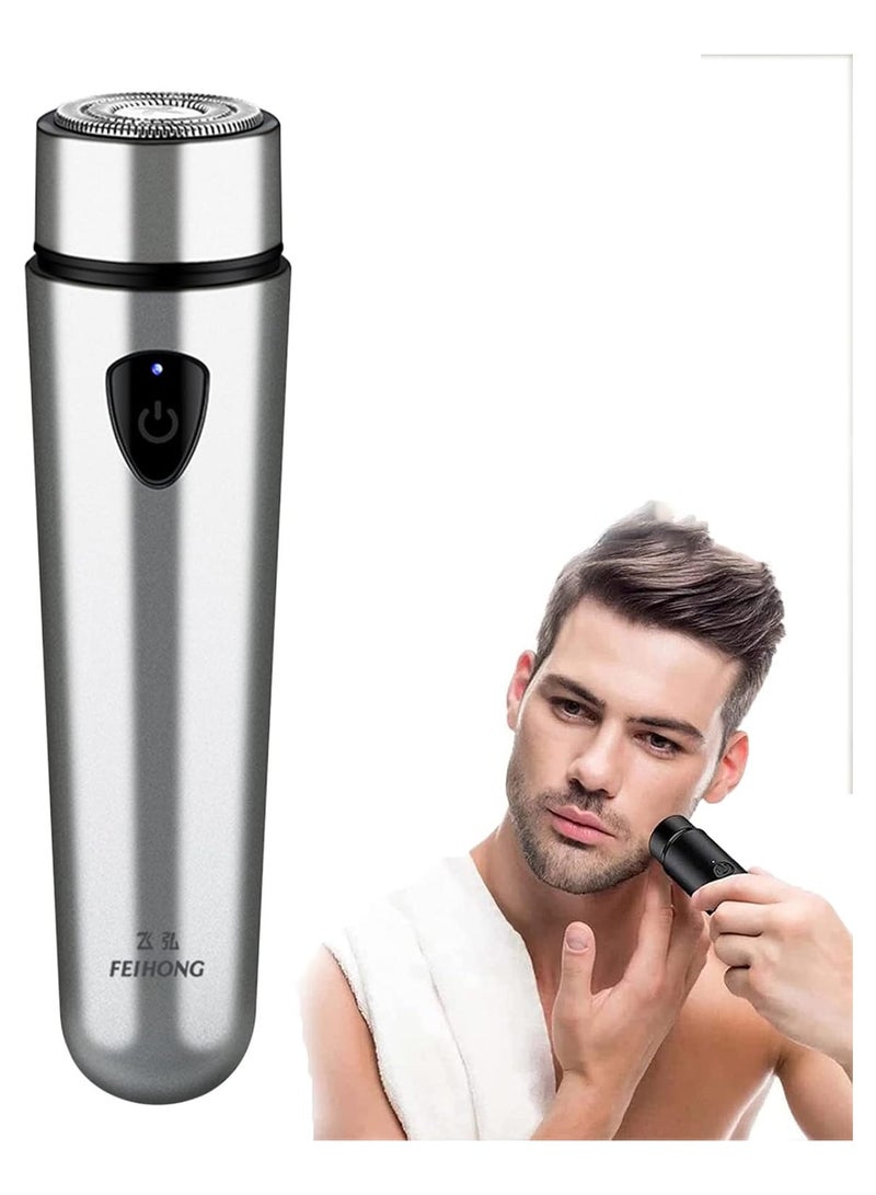 في هونج ماكينة حلاقة كهربائية صغيرة محمولة للرجال، ماكينة حلاقة كهربائية محمولة قابلة للغسل ومقاومة للماء، ماكينة حلاقة جيب لاسلكية قابلة للشحن عبر USB للرجال، ماكينة حلاقة دوارة رطبة وجافة للرجال للسفر (فضي) - Image 1