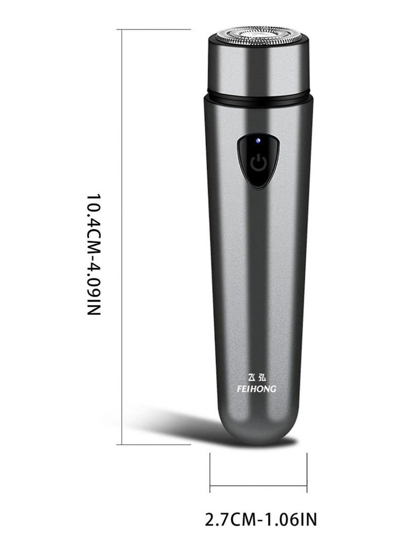 في هونج ماكينة حلاقة كهربائية صغيرة محمولة للرجال، ماكينة حلاقة كهربائية محمولة قابلة للغسل ومقاومة للماء، ماكينة حلاقة جيب لاسلكية قابلة للشحن عبر USB للرجال، ماكينة حلاقة دوارة رطبة وجافة للرجال للسفر (فضي) - Image 2
