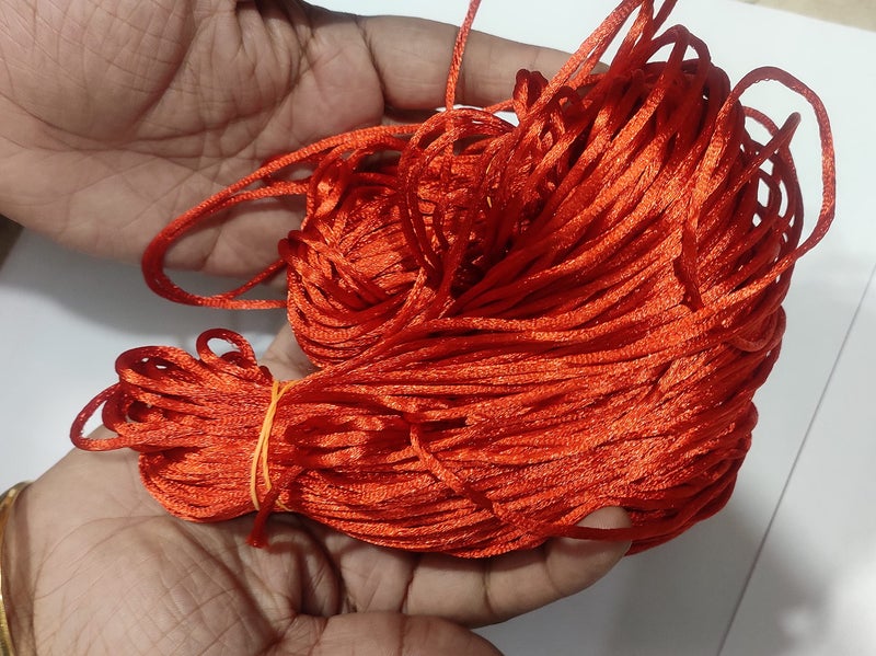 OMX 2.5 MM, 60 to 75 Mtr, Thick Malai Macrame Cord/Malai Dori/Silk Macrame, Bugtail Satin Cord Shamballa Beading Kumihimo String String (Red) - Image 4