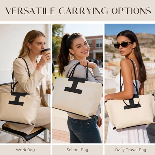 CHUNLI Laptop Tote for Women 15.6 Inch - Professional Work Bag & Structured Business Briefcase, Lightweight Canvas-Look Leather Computer Bag for Office, Teacher - Image 2